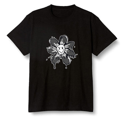 Pop Colour AJ1 High OG Black White - Smiling flower - Black Men T-shirt