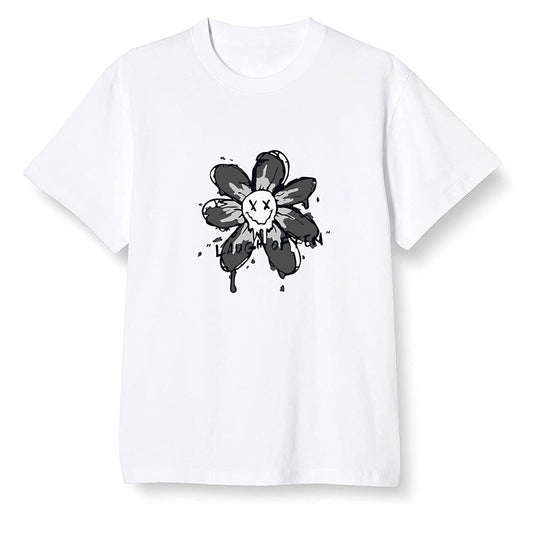 Pop Colour AJ1 High OG Black White - Smiling flower - White Men T-shirt