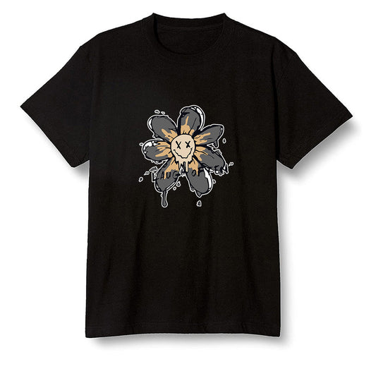Pop Colour AJ1 Retro High OGetallic Gold - Smiling flower - Black Men T-shirt