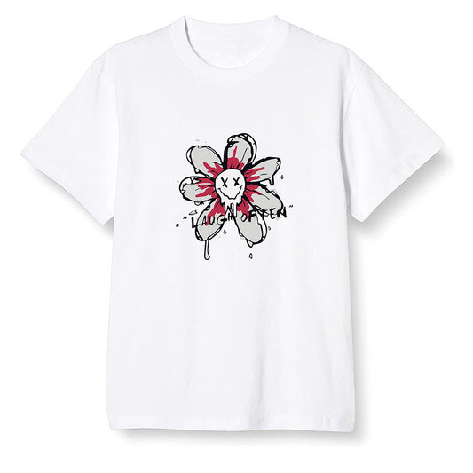 Pop Colour AJ1 Retro High OG Light Smoke Grey - Smiling flower - White Men T-shirt