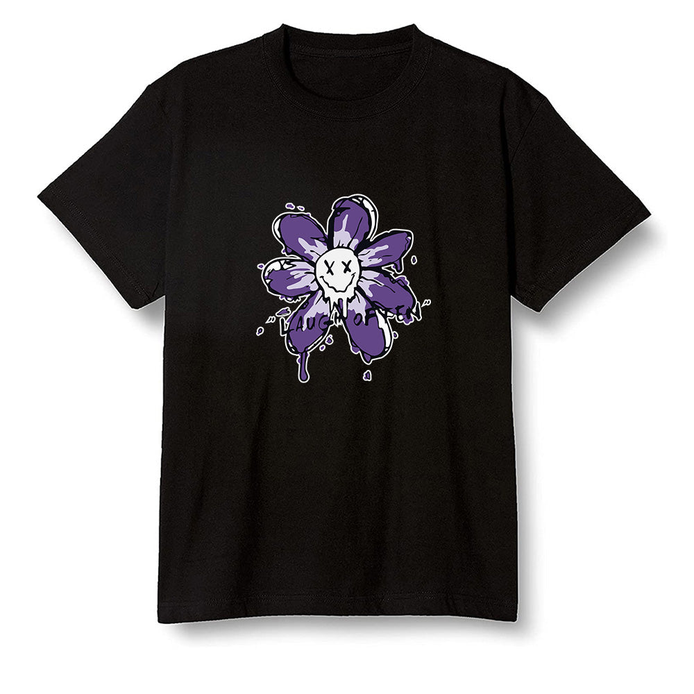 Pop Colour AJ1 Retro High OG Court Purple - Smiling flower - Black Men T-shirt