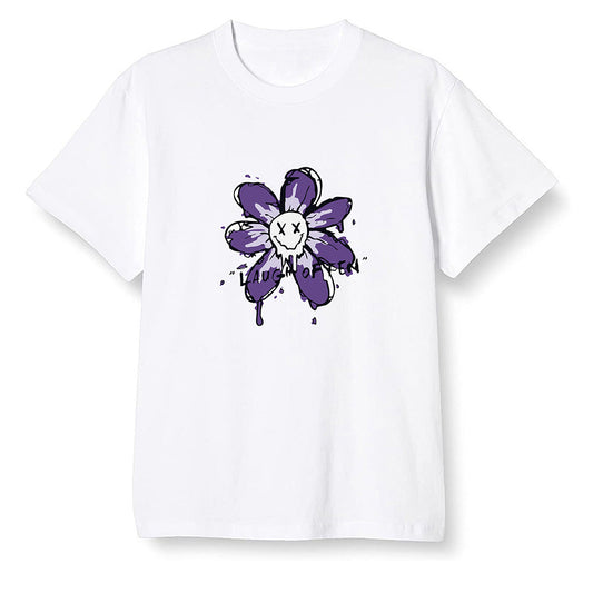 Pop Colour AJ1 Retro High OG Court Purple - Smiling flower - White Men T-shirt