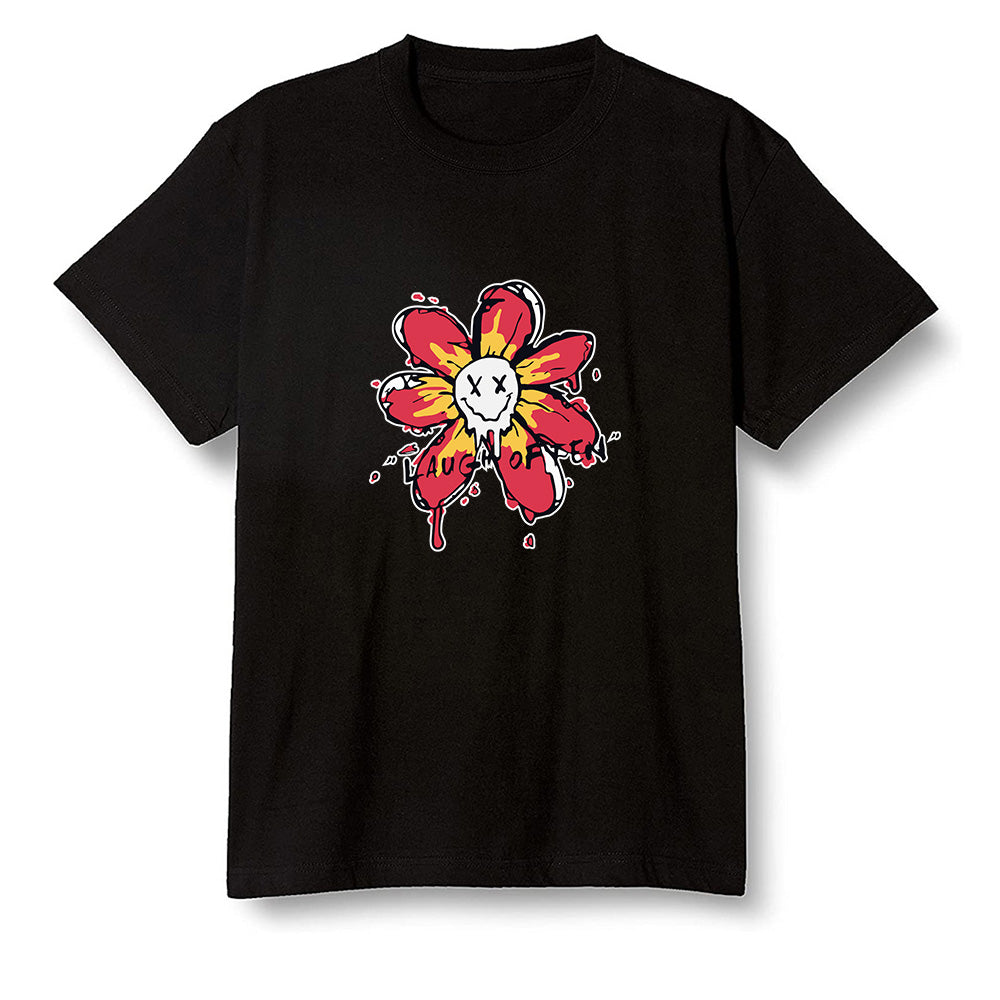 Pop Colour AJ1 Retro High OG Light Fusion Red - Smiling flower - Black Men T-shirt