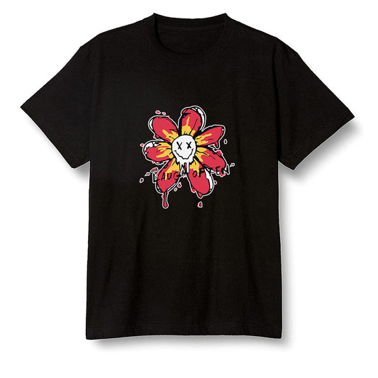 Pop Colour AJ1 Retro High OG Light Fusion Red - Smiling flower - Black Men T-shirt