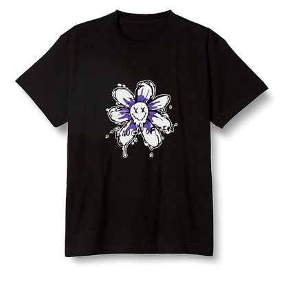 Pop Colour AJ1 High OG Court Purple - Smiling flower - Black Men T-shirt