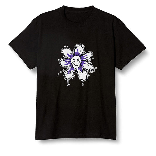 Pop Colour AJ1 High OG Court Purple - Smiling flower - Black Men T-shirt