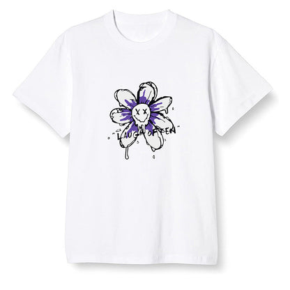 Pop Colour AJ1 High OG Court Purple - Smiling flower - White Men T-shirt