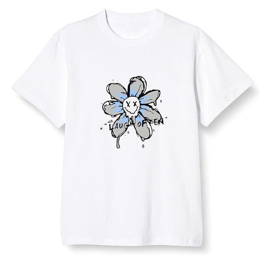 Pop Colour AJ1 High OG Wolf Grey/Sail/Photon Dust/White - Smiling flower - White Men T-shirt