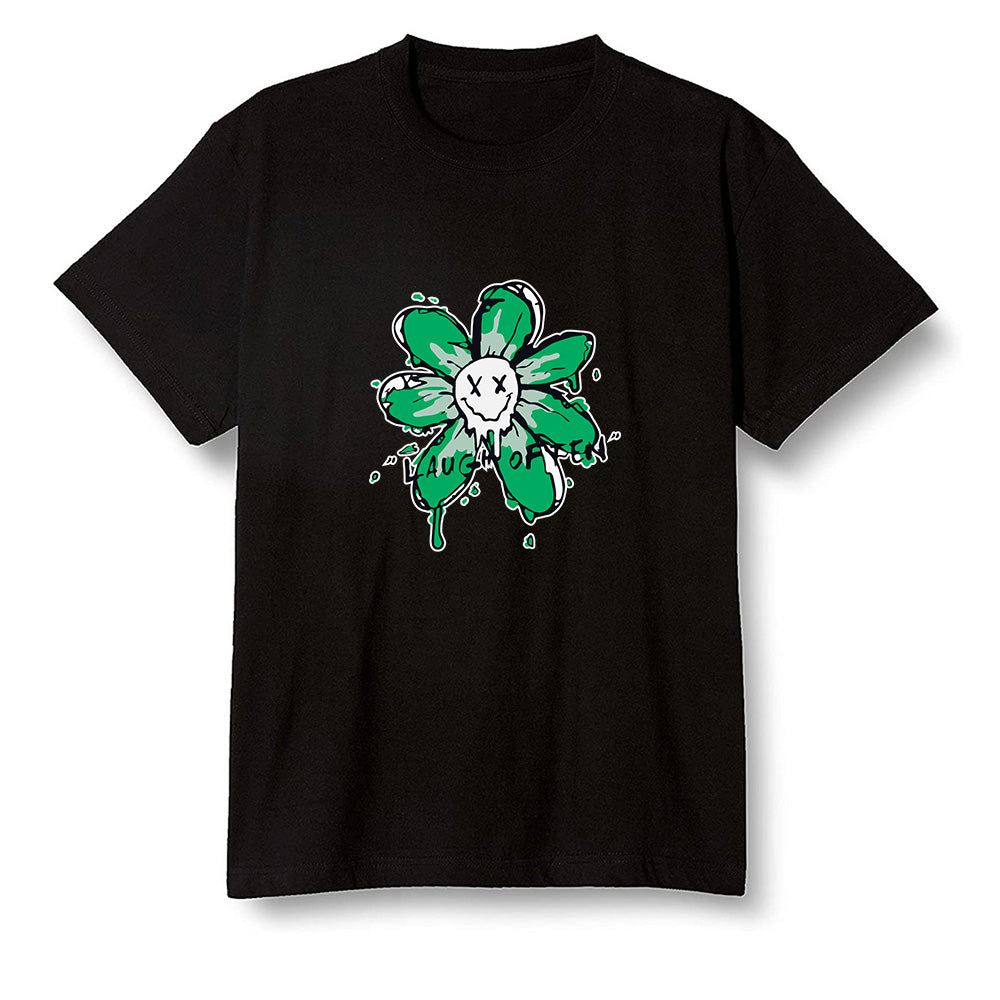 Pop Colour AJ1 High OG Lucky Green - Smiling flower - Black Men T-shirt