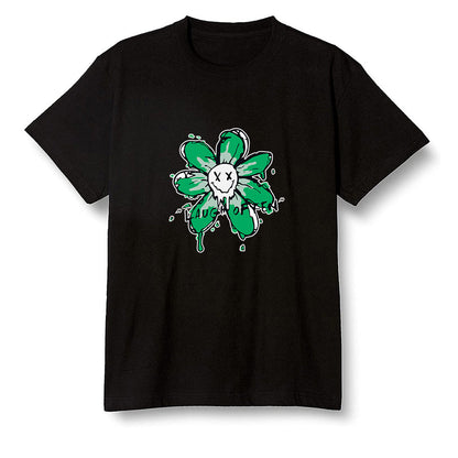Pop Colour AJ1 High OG Lucky Green - Smiling flower - Black Men T-shirt
