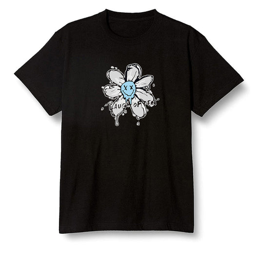 Pop Colour AJ13 Retro Obsidian Powder Blue - Smiling flower - Black Men T-shirt