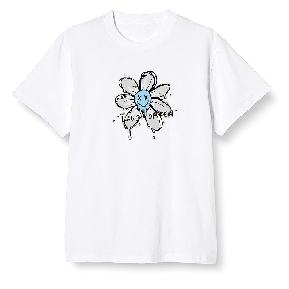 Pop Colour AJ13 Retro Obsidian Powder Blue - Smiling flower - White Men T-shirt