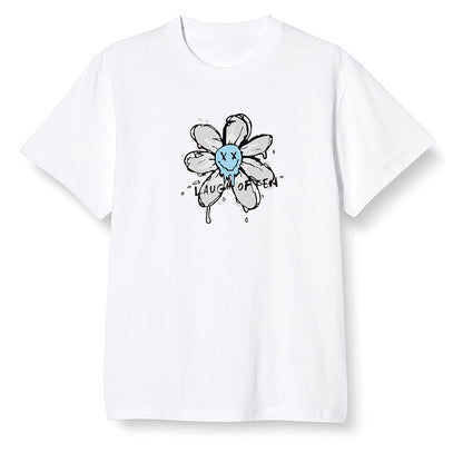 Pop Colour AJ13 Retro Obsidian Powder Blue - Smiling flower - White Men T-shirt