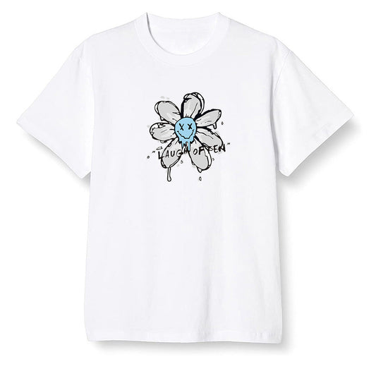 Pop Colour AJ13 Retro Obsidian Powder Blue - Smiling flower - White Men T-shirt