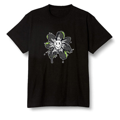 Pop Colour AJ6 Retro Electric Green - Smiling flower - Black Men T-shirt