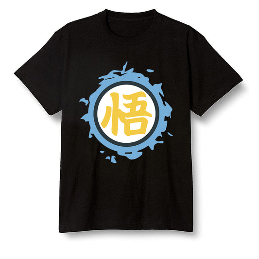 Pop Colour AJ1 Retro Low 'West Coast' White/Varsity Maize-University Blue - The logo Go Gi of Son Goku  - Black Men T-shirt