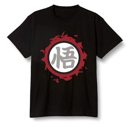 Pop Colour AJ1 Retro Low 'Hare' Grey Mist/University Red-Light Poison - The logo Go Gi of Son Goku  - Black Men T-shirt