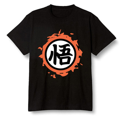 Pop Colour AJ1 Retro High OG Electro Orange - The logo Go Gi of Son Goku  - Black Men T-shirt