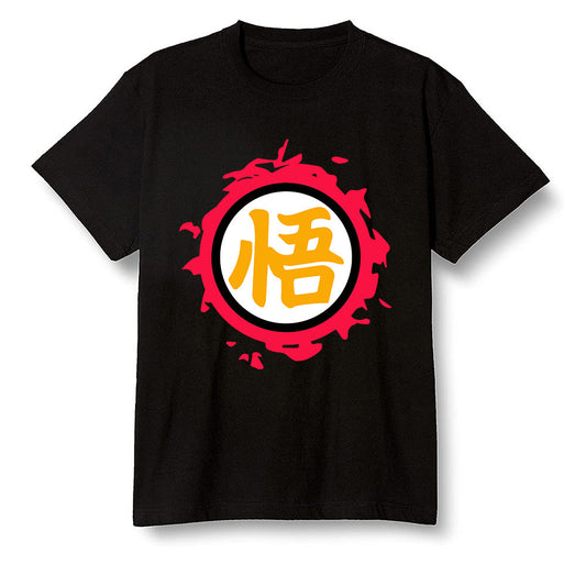 Pop Colour AJ1 Retro High OG Light Fusion Red - The logo Go Gi of Son Goku  - Black Men T-shirt
