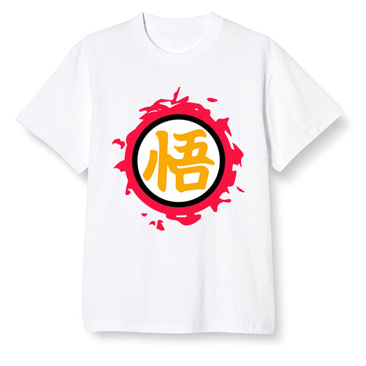 Pop Colour AJ1 Retro High OG Light Fusion Red - The logo Go Gi of Son Goku  - White Men T-shirt