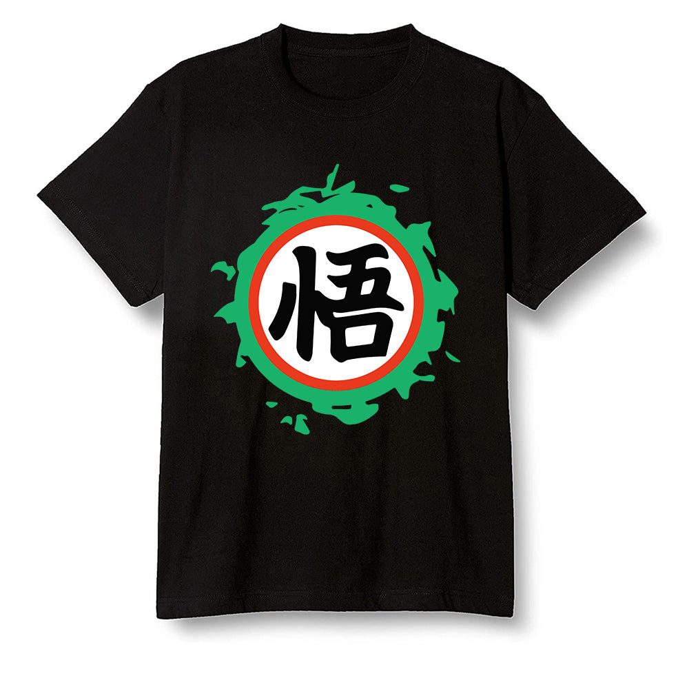 Pop Colour AJ1 High OG Lucky Green - The logo Go Gi of Son Goku  - Black Men T-shirt