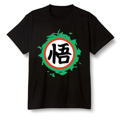 Pop Colour AJ1 High OG Lucky Green - The logo Go Gi of Son Goku  - Black Men T-shirt