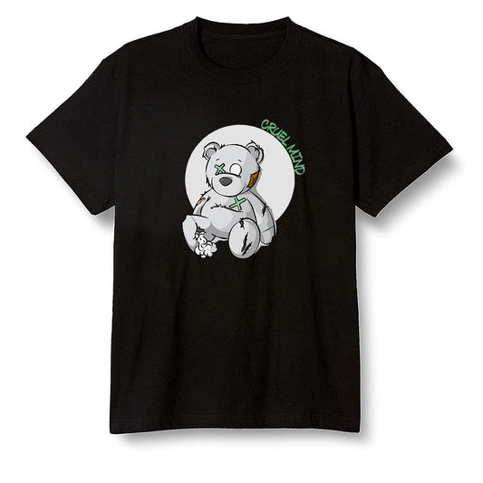 Pop Colour AJ1 Low Retro 'White' White/White-Metallic Silver - "Torn Teddy" Cruel Mind - Black Men T-shirt