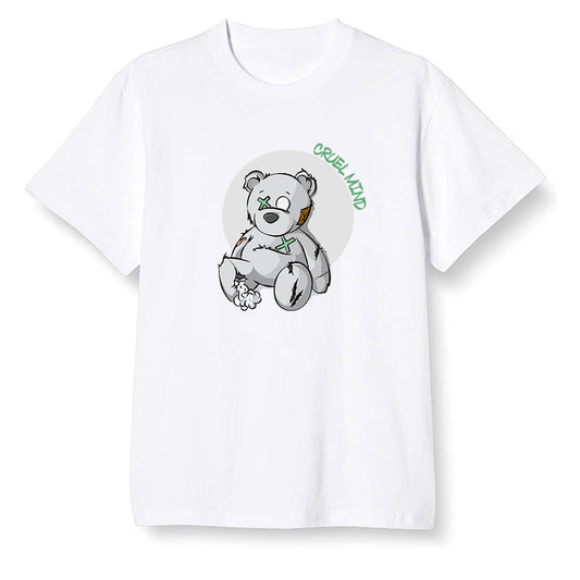 Pop Colour AJ1 Low Retro 'White' White/White-Metallic Silver - "Torn Teddy" Cruel Mind - White Men T-shirt