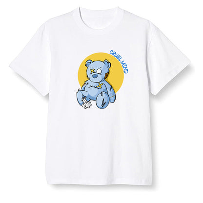 Pop Colour AJ1 Retro Low 'West Coast' White/Varsity Maize-University Blue - "Torn Teddy" Cruel Mind - White Men T-shirt