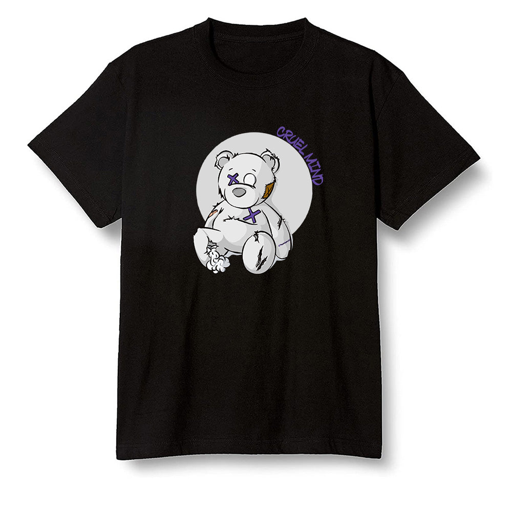 Pop Colour AJ1 High OG Court Purple - "Torn Teddy" Cruel Mind - Black Men T-shirt