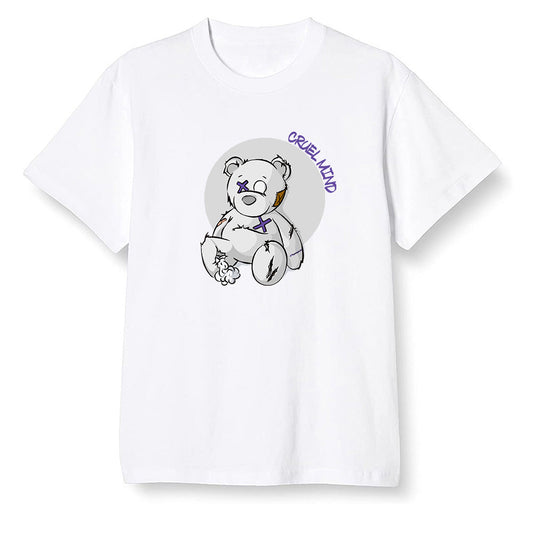 Pop Colour AJ1 High OG Court Purple - "Torn Teddy" Cruel Mind - White Men T-shirt