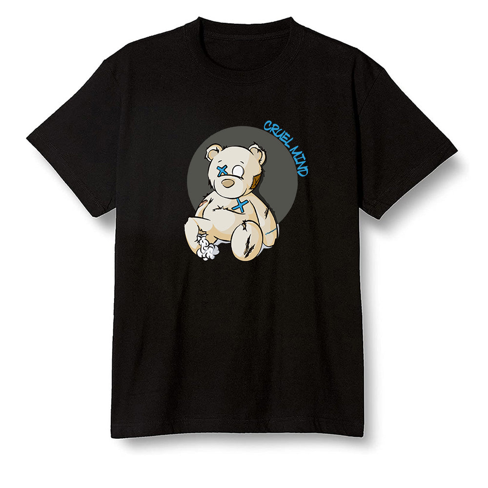 Pop Colour AJ1 Low Travis Scott X Fragment - "Torn Teddy" Cruel Mind - Black Men T-shirt