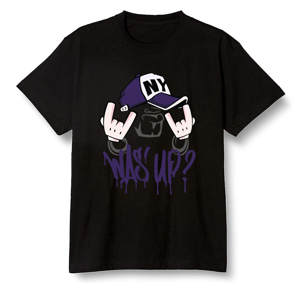 Pop Colour AJ1 Retro High OG Court Purple - Was up  - Black Men T-shirt