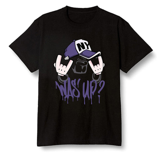 Pop Colour AJ1 High OG Court Purple - Was up  - Black Men T-shirt