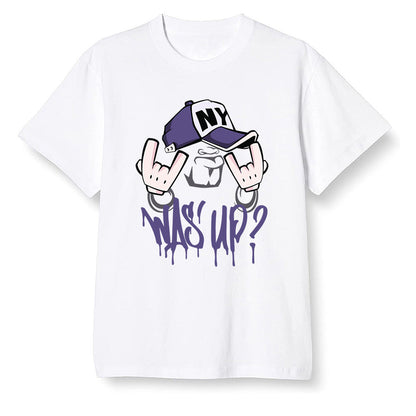 Pop Colour AJ1 High OG Court Purple - Was up  - White Men T-shirt