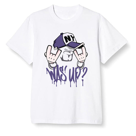 Pop Colour AJ1 High OG Court Purple - Was up  - White Men T-shirt