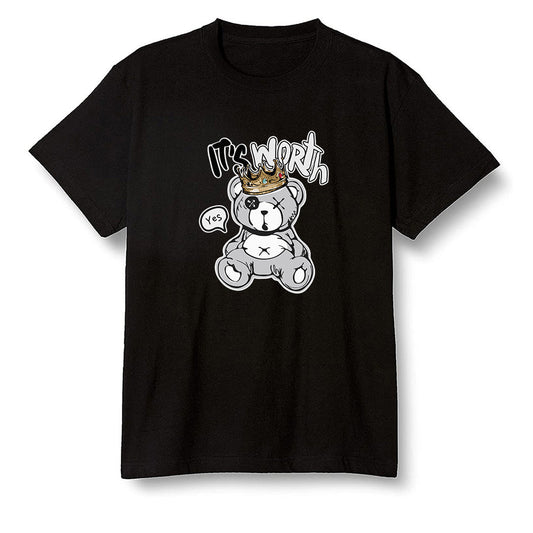 Pop Colour AJ1 Low GS Light Smoke Grey - Worth Trying Teddy Bear - Black Men T-shirt