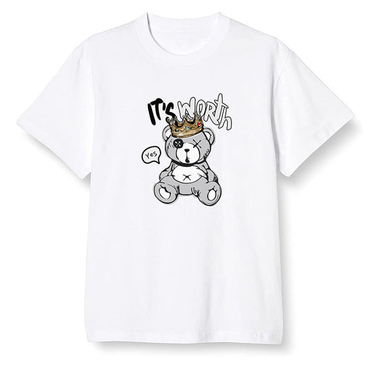 Pop Colour AJ1 Low GS Light Smoke Grey - Worth Trying Teddy Bear - White Men T-shirt