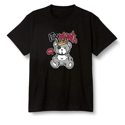 Pop Colour AJ1 Retro High OG Light Smoke Grey - Worth Trying Teddy Bear - Black Men T-shirt