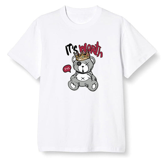 Pop Colour AJ1 Retro High OG Light Smoke Grey - Worth Trying Teddy Bear - White Men T-shirt