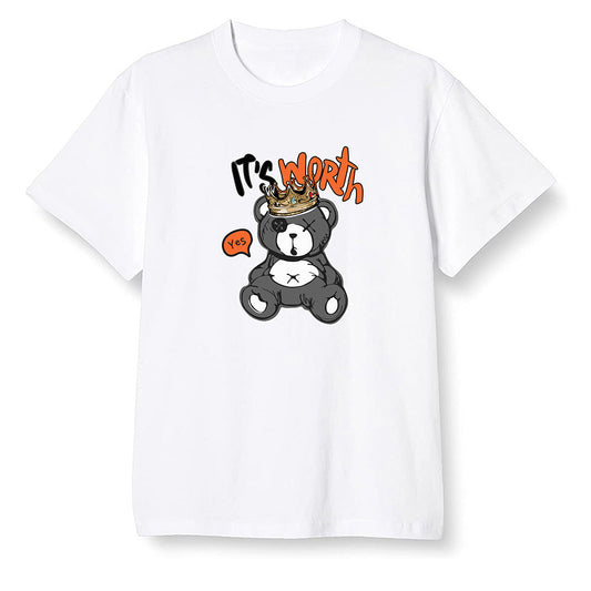 Pop Colour AJ1 Retro High OG Electro Orange - Worth Trying Teddy Bear - White Men T-shirt