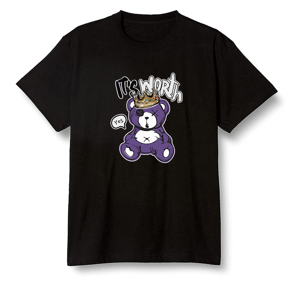 Pop Colour AJ1 Retro High OG Court Purple - Worth Trying Teddy Bear - Black Men T-shirt