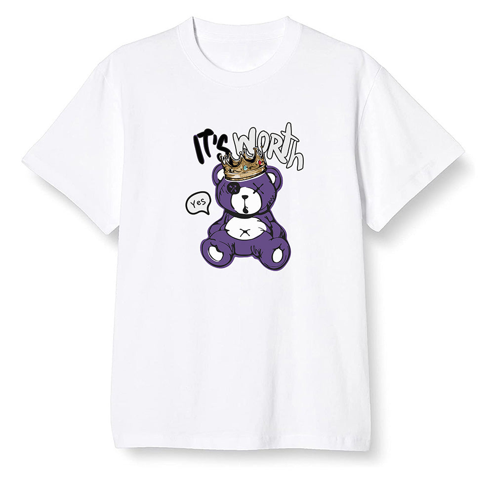 Pop Colour AJ1 Retro High OG Court Purple - Worth Trying Teddy Bear - White Men T-shirt