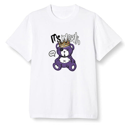Pop Colour AJ1 Retro High OG Court Purple - Worth Trying Teddy Bear - White Men T-shirt