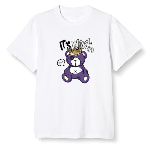 Pop Colour AJ1 Retro High OG Court Purple - Worth Trying Teddy Bear - White Men T-shirt
