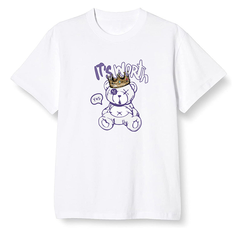 Pop Colour AJ1 High OG Court Purple - Worth Trying Teddy Bear - White Men T-shirt