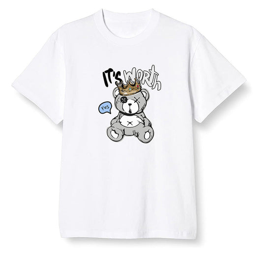 Pop Colour AJ1 High OG Wolf Grey/Sail/Photon Dust/White - Worth Trying Teddy Bear - White Men T-shirt