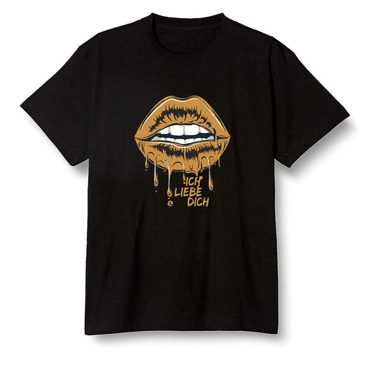 Pop Colour AJ1 Retro High OGetallic Gold - love you_red lips - Black Men T-shirt