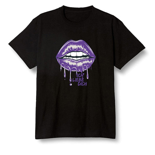 Pop Colour AJ1 Retro High OG Court Purple - love you_red lips - Black Men T-shirt