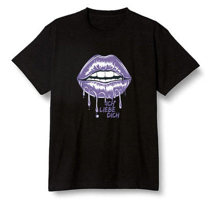 Pop Colour AJ1 High OG Court Purple - love you_red lips - Black Men T-shirt